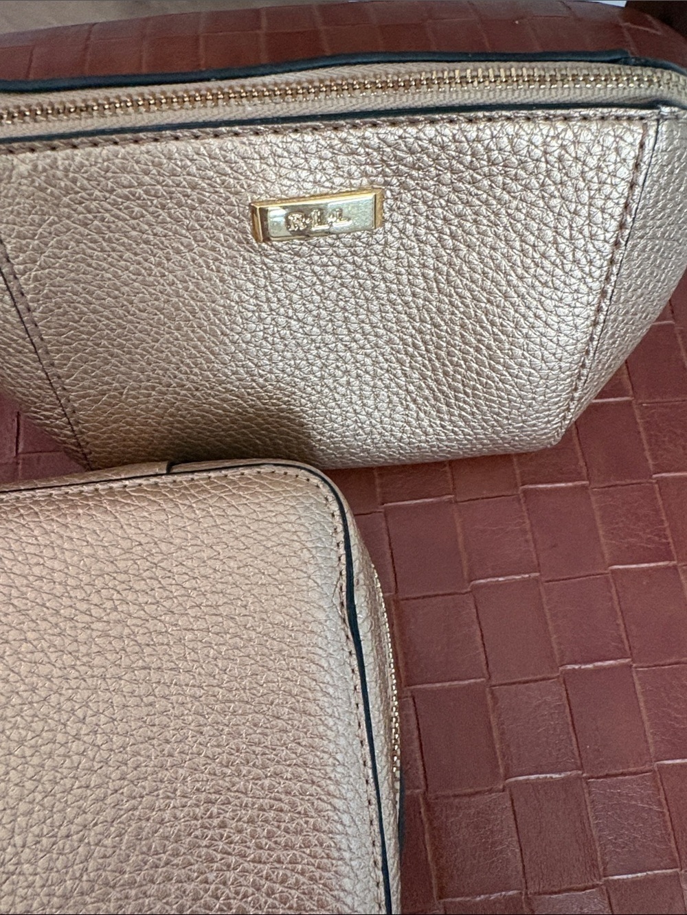 Ralph Lauren Gold/Taupe Travel Jewelry & Make Up Bag—BEAUTIFUL!! Like New!